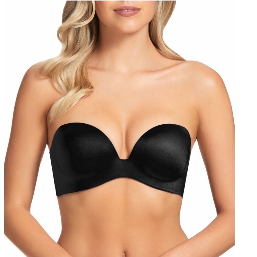 FINE LINES Intimates Black Plunge Coverage Side Boning Strapless Bra 36C